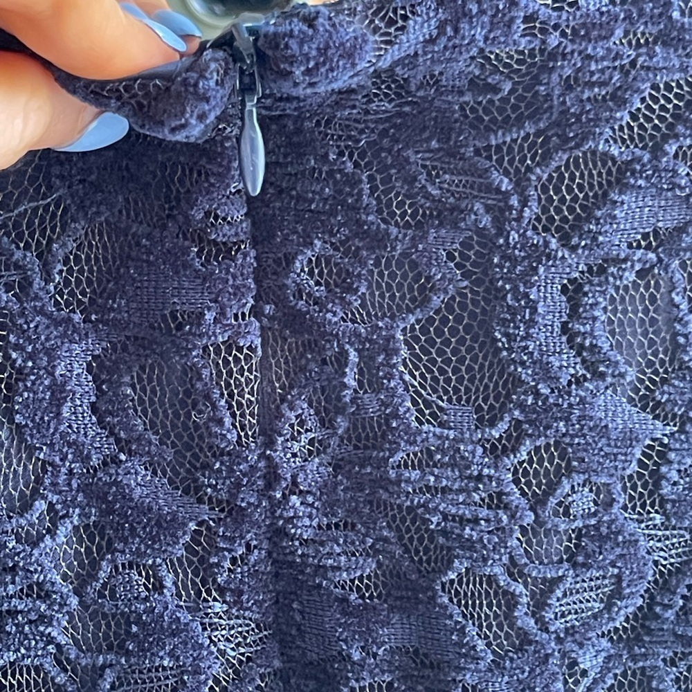 Bardot NWT Reid Navy Blue Lace Long Sleeve Minidress with Button Up Detail - Picture 9 of 15